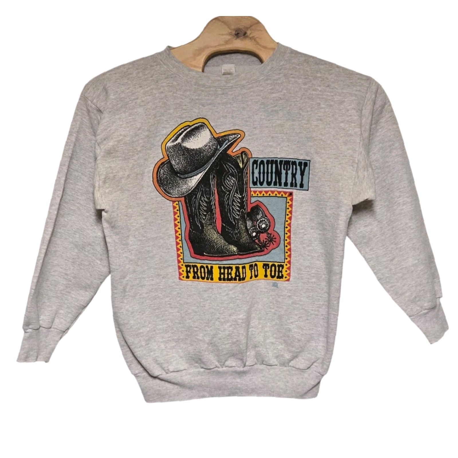 Vintage VINTAGE Sweatshirt Cowboy Country From Head To Toe Gray Large Adult Men 1990s 80s 90s Pullover Size US L / EU 52-54 / 3 - 2 Thumbnail