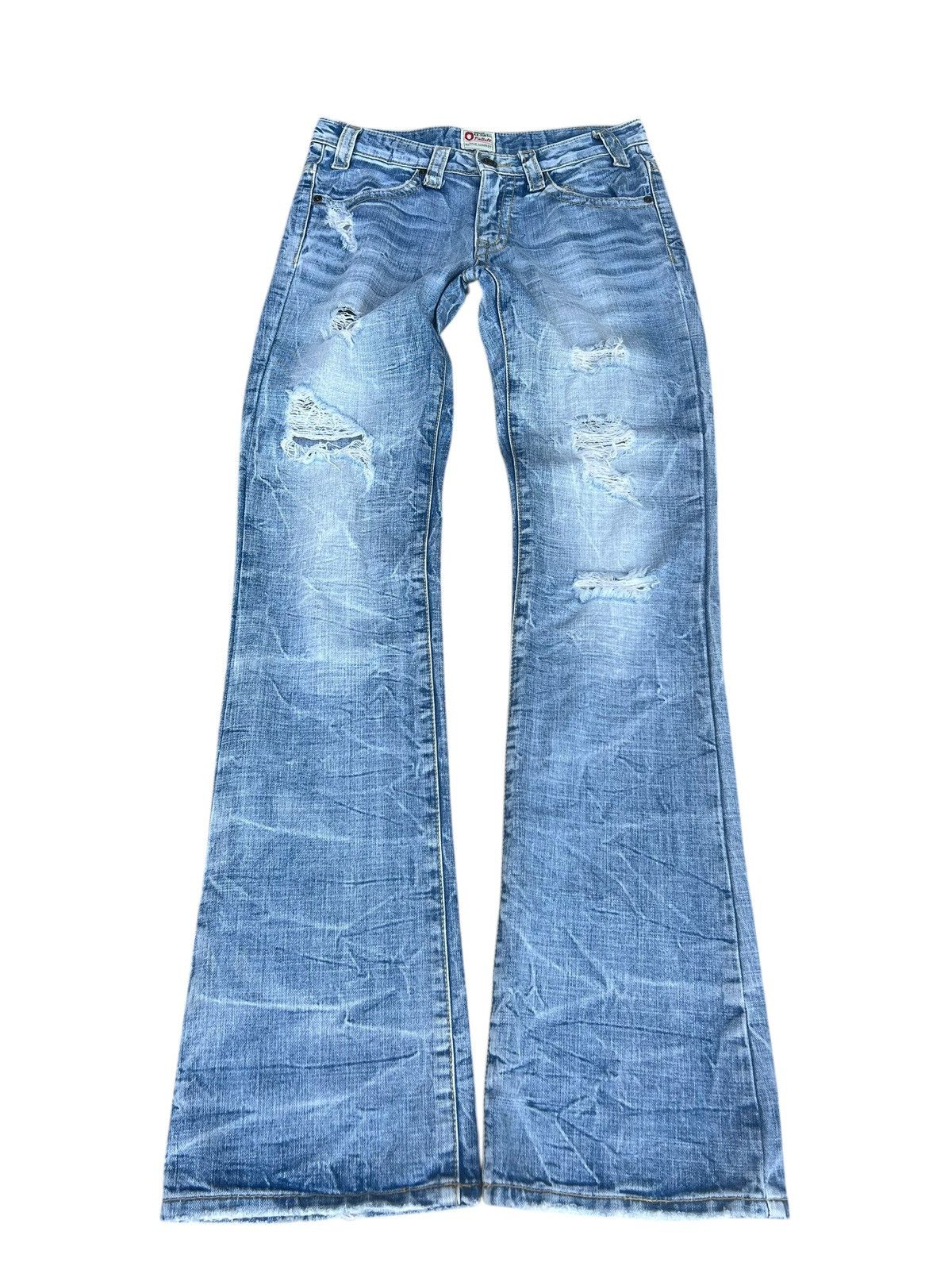 Japanese Brand Dirty Mud Ozz-First PinBall Distress Rip Denim Flare Jeans Size US 29 - 1 Thumbnail