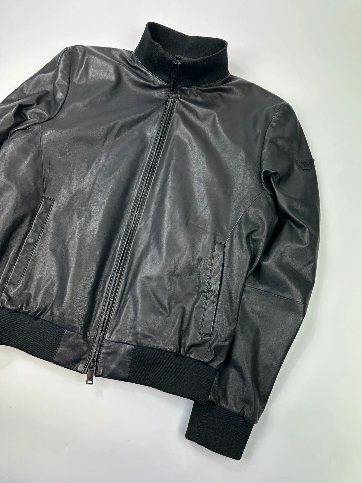Emporio Armani Emporio Armani FW2019 Black Lamb Leather Bomber Jacket Size US M / EU 48-50 / 2 - 2 Thumbnail