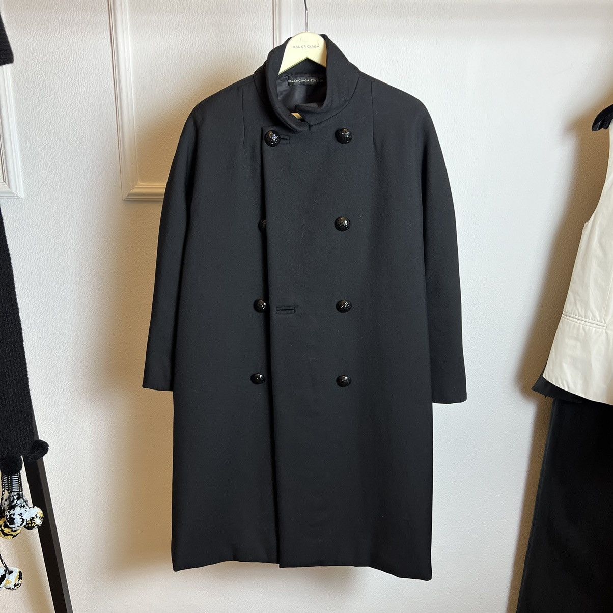 image of Balenciaga Edition Wool Silk Coat in Black, Women's (Size Medium)