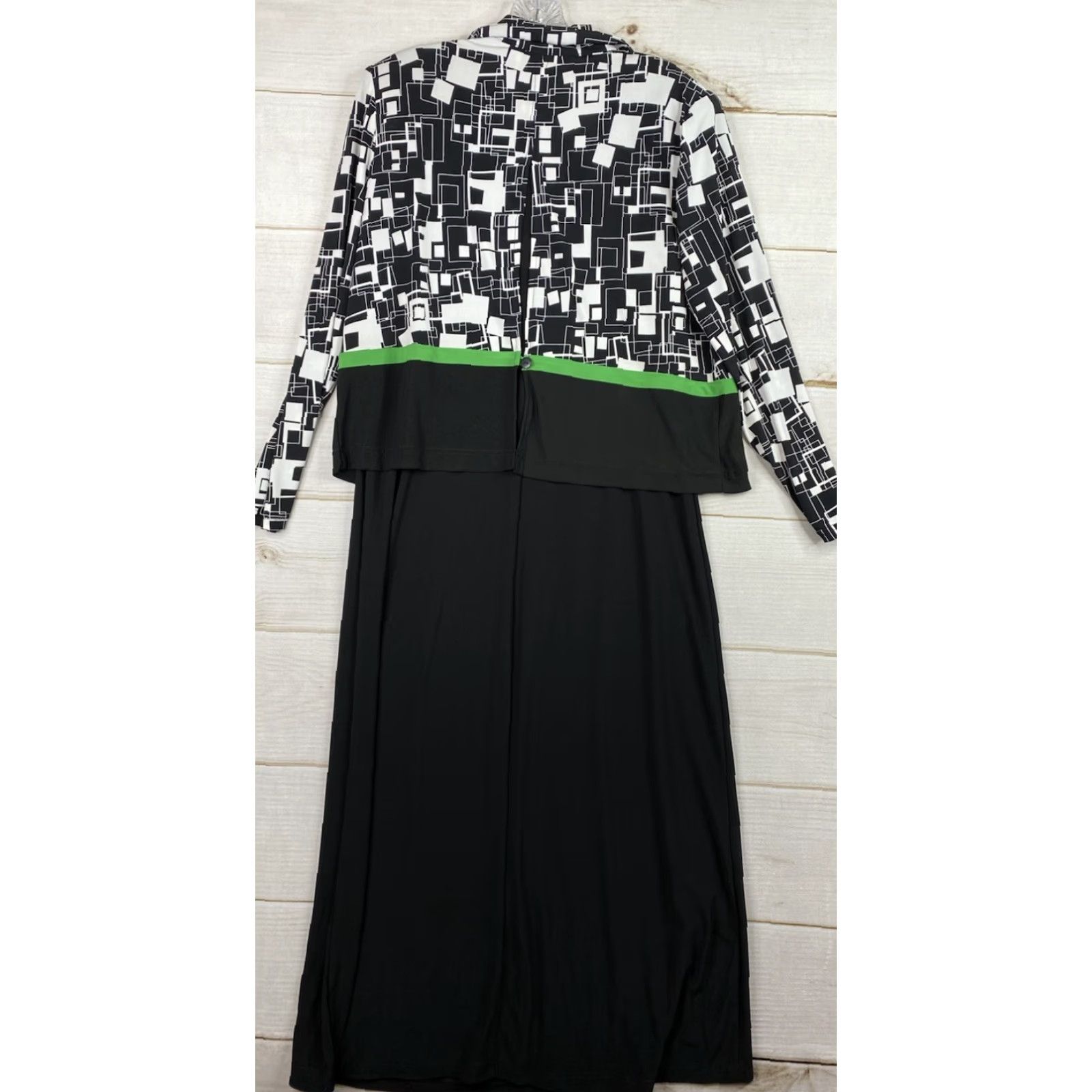 Vintage VINTAGE Karin Stevens Dress Geometric 14P Maxi Tank Dress & Jacket Black 90s Slit NWT Women Womens Size XL / US 12-14 / IT 48-50 - 4 Thumbnail