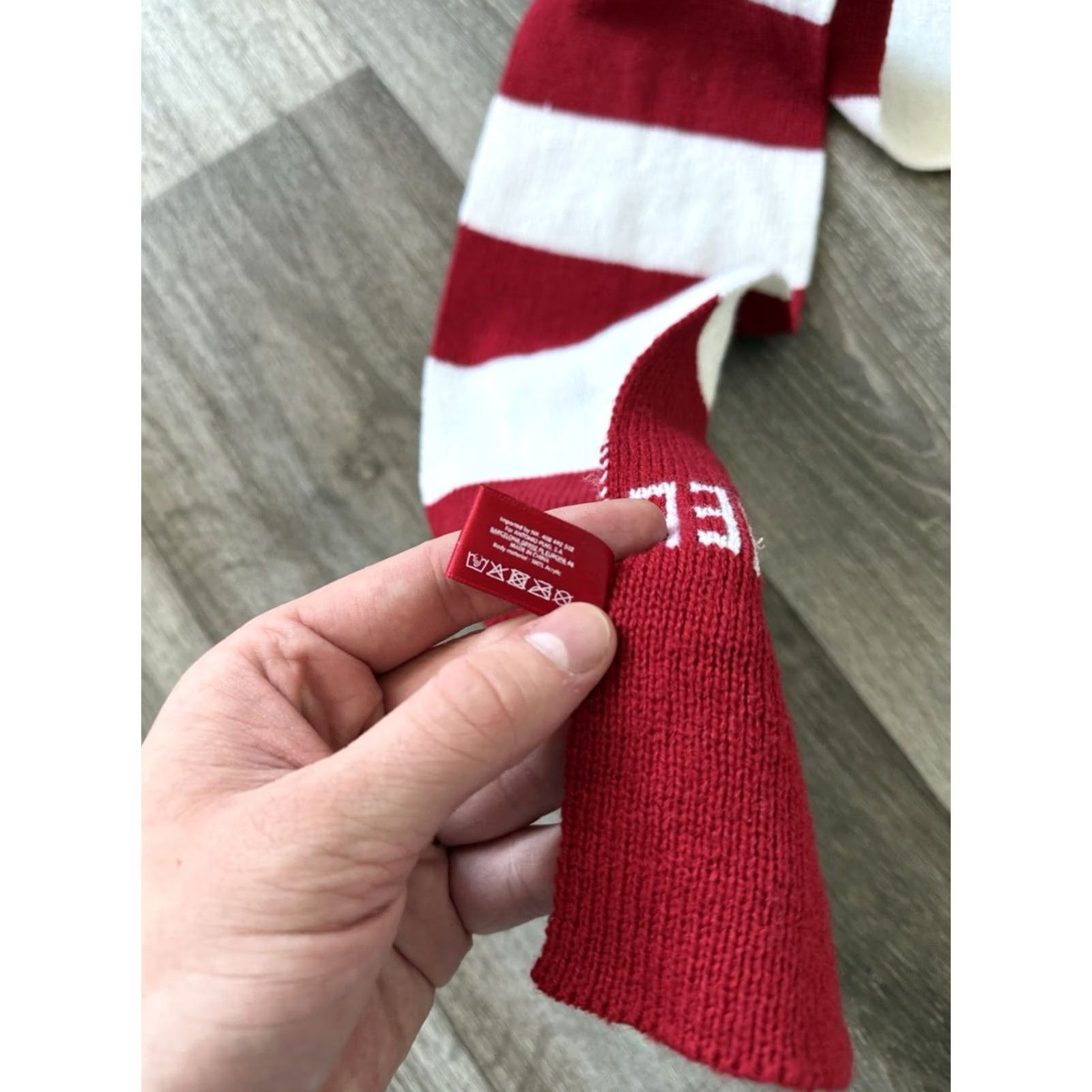 Jean Paul Gaultier VINTAGE Jean Paul Gaultier Scarf I LOVE GAULTIER Red White Striped Knit Square Unisex Neck Warmer Logo 90s Love Gaultier Scarf Mens Womens Size ONE SIZE - 5 Thumbnail
