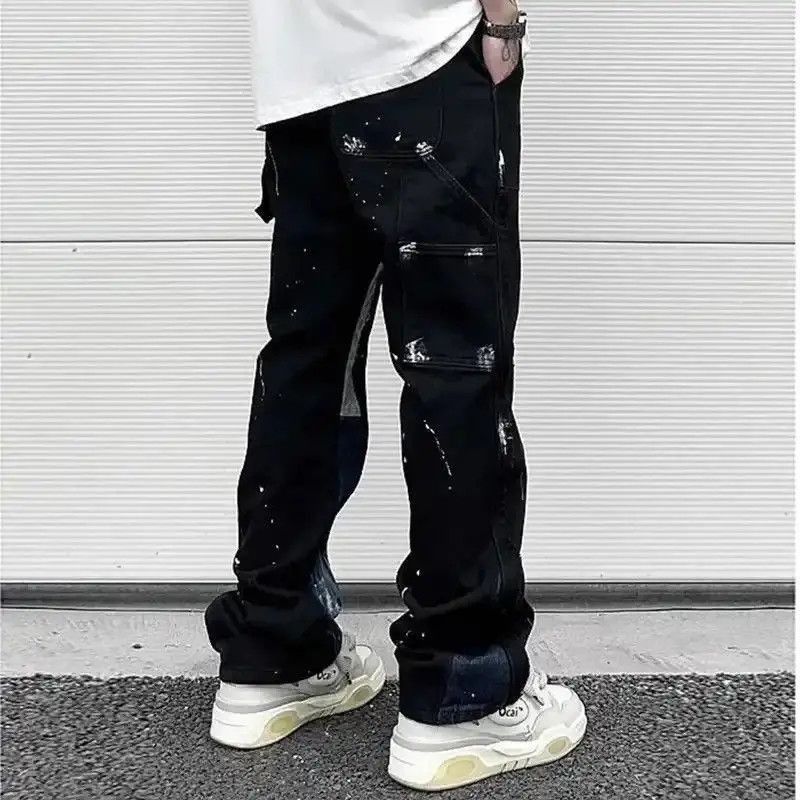 Japanese Brand Contrast Color Splice Speckled Ink Paint Micro Flared Jeans Size US 32 / EU 48 - 4 Thumbnail