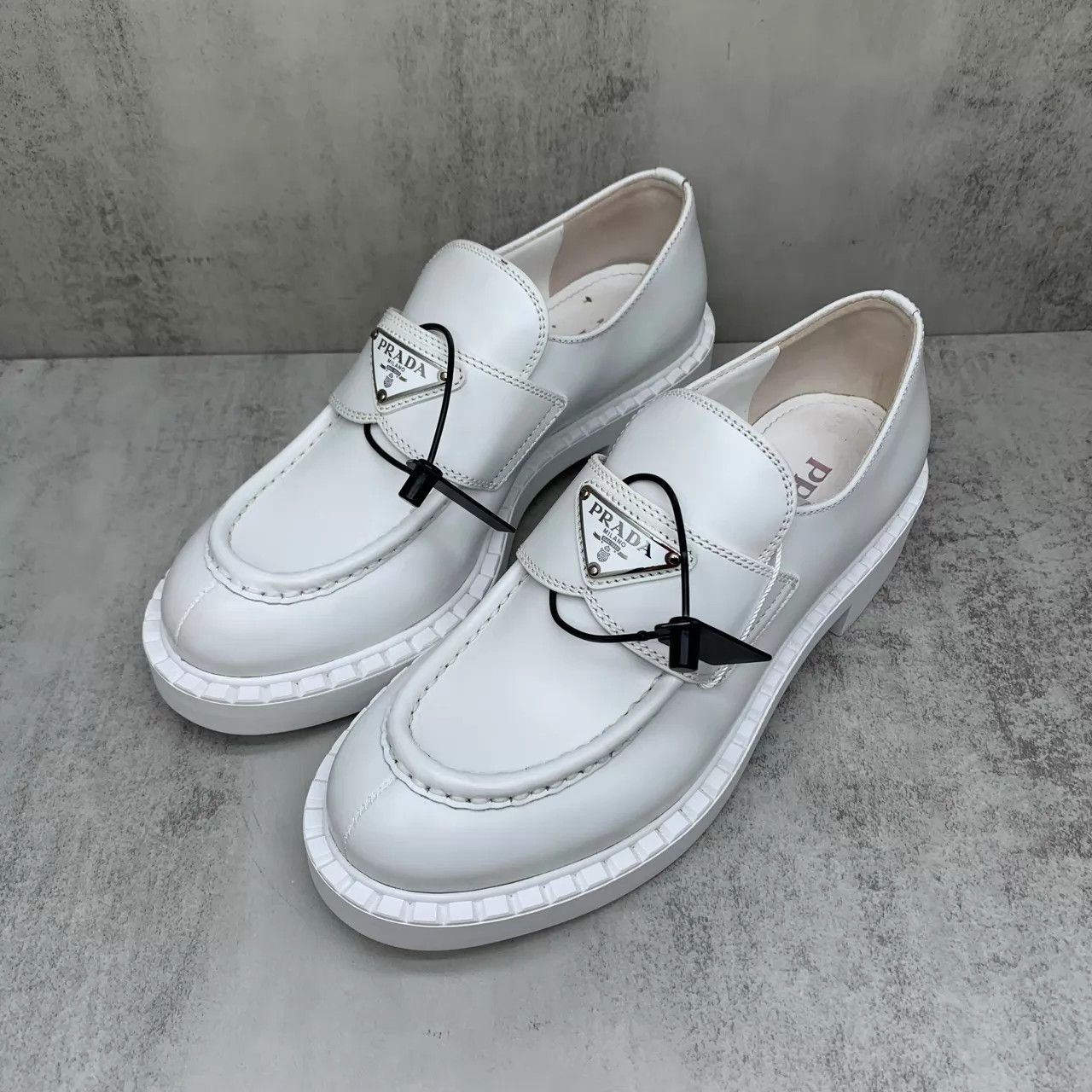 Prada Prada White Triangle Logo Loafers 36.5 95 New LX1044 Size US 6 / IT 36 - 1 Thumbnail