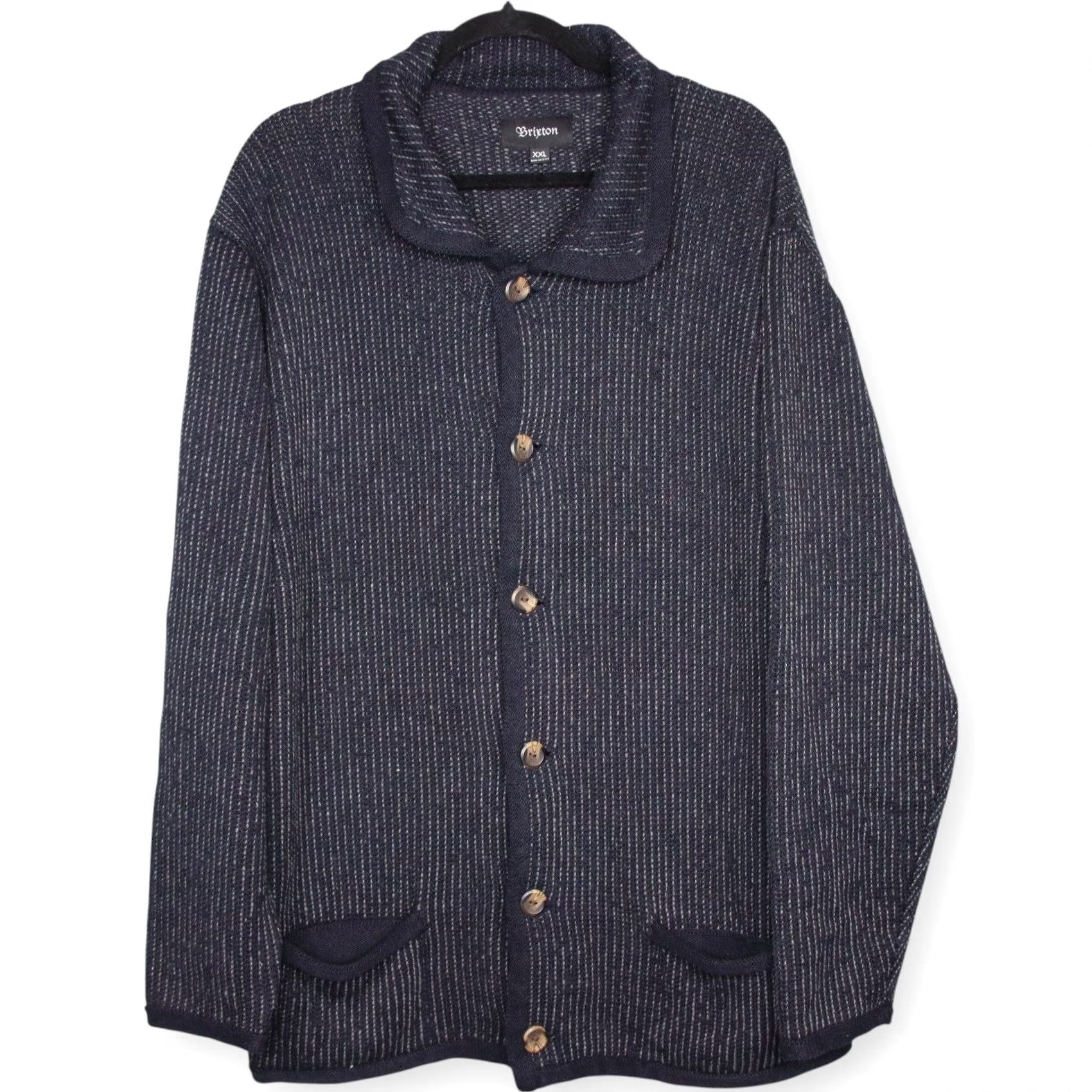 Brixton Brixton Powell Cardigan Sweater Mens XXL Navy Blue Knit Button Front Pockets Striped Casual Vintage-Style Knitwear Size US XXL / EU 58 / 5 - 2 Thumbnail