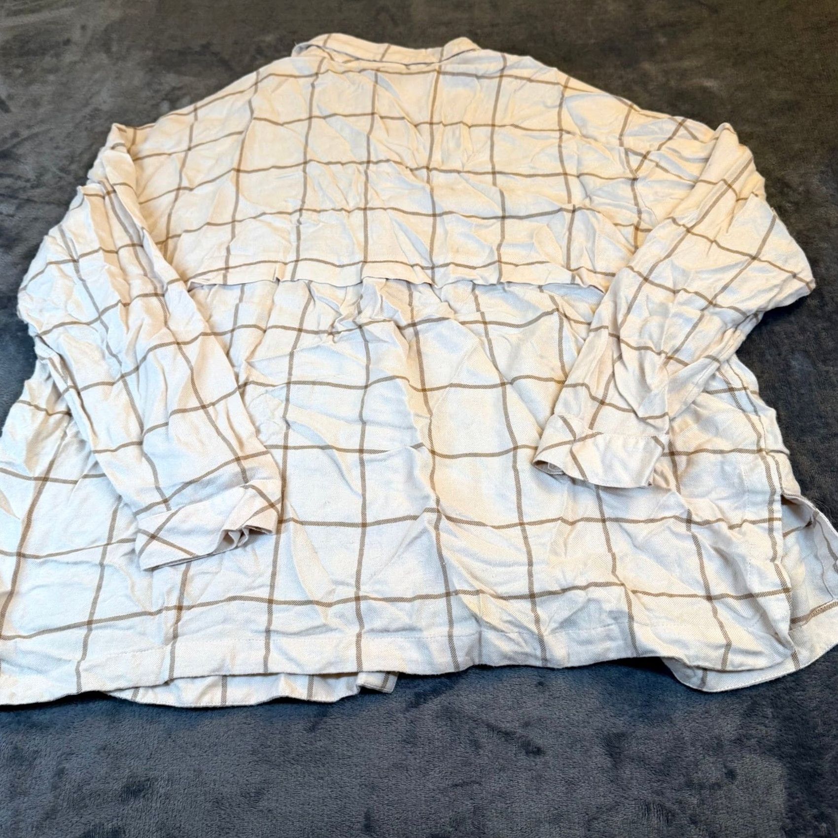J. Jill J. Jill Plaid Button-Up Shirt Women’s XL Petite Oversized Beige Brown Collared Button Front Pockets Tunic Size XL / US 12-14 / IT 48-50 - 4 Thumbnail