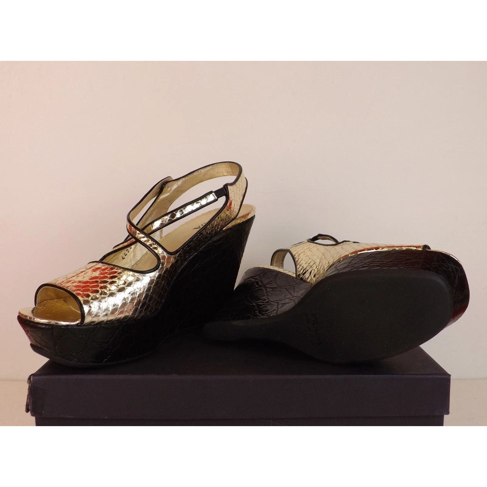 Prada PRADA 1K73 LITE GOLD SNAKE PRINT LEATHER PLATFORM SANDALS 40 Size US 10 / IT 40 - 10 Thumbnail
