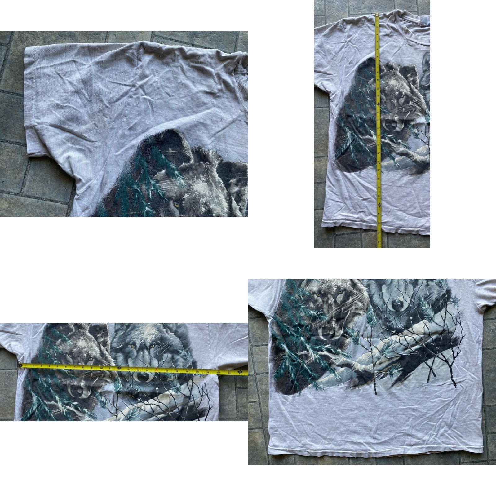 Hanes VINTAGE Hanes Beefy-T T-Shirt Men XL Gray Nature Wolf AOP Short Sleeve 90s Mens Size US XL / EU 56 / 4 - 8 Thumbnail