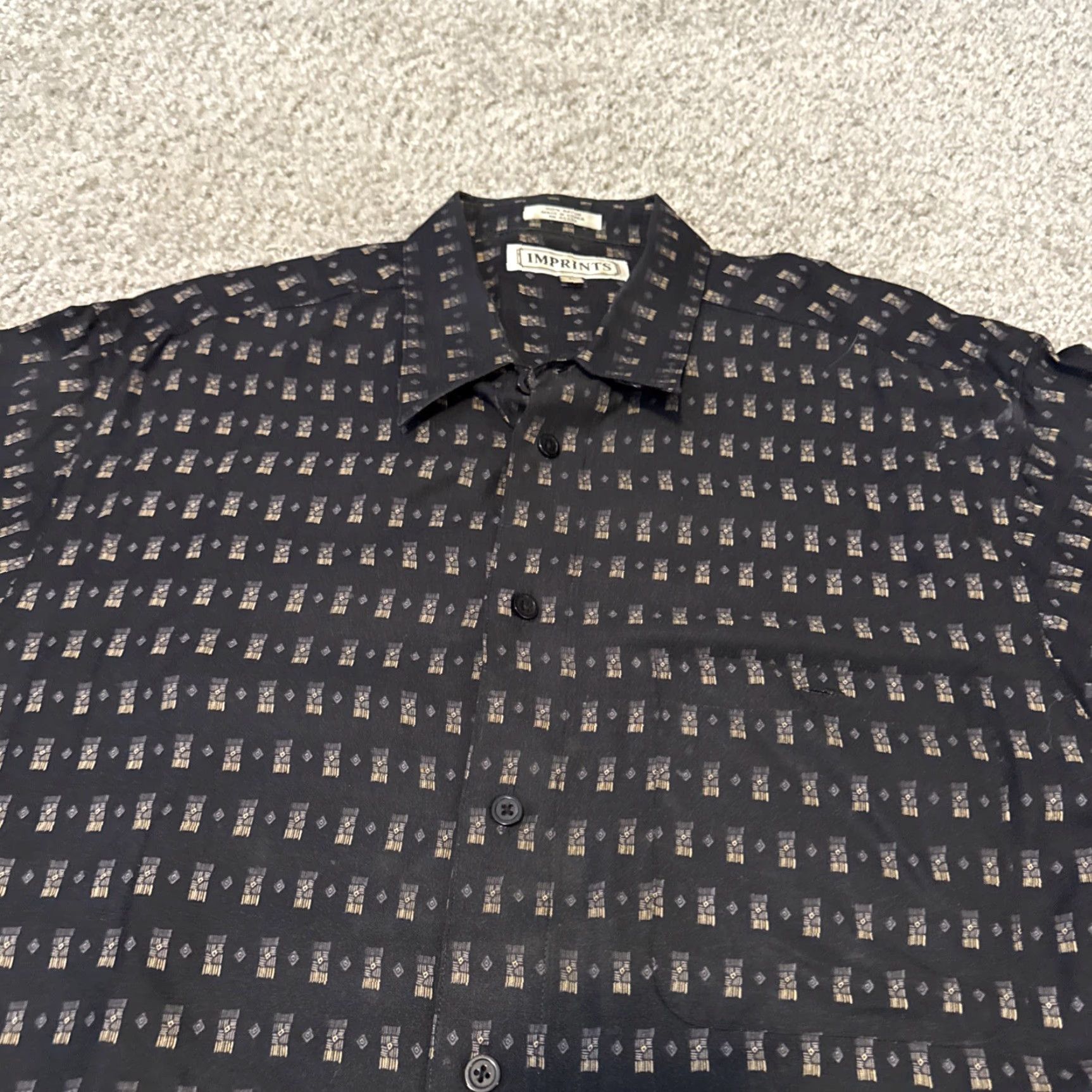 J Brand VINTAGE Imprints Geometric Pattern Button-Up Shirt 90s Large Mens Black Short Sleeve Casual Shirt Size US L / EU 52-54 / 3 - 3 Thumbnail