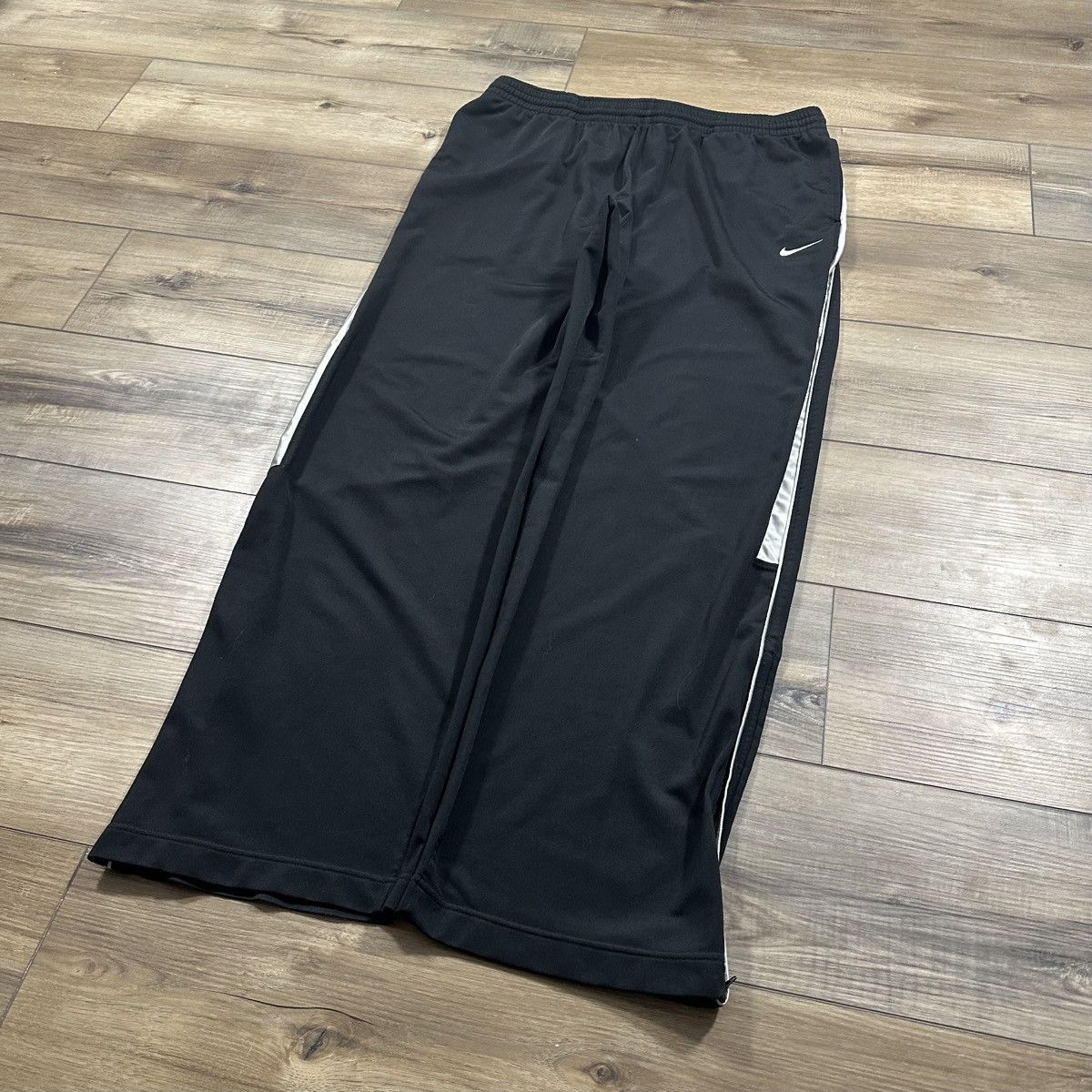 Nike Vintage 2000s Y2K Nike Black Striped Wide Leg Track Pants Size US 35 - 2 Thumbnail