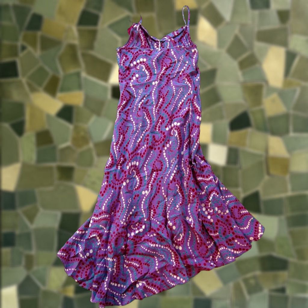Vintage Angie 100% Rayon Purple Green White Polka Dot Midi Tank Slip Sun Dress Small Size S / US 4 / IT 40 - 1 Thumbnail