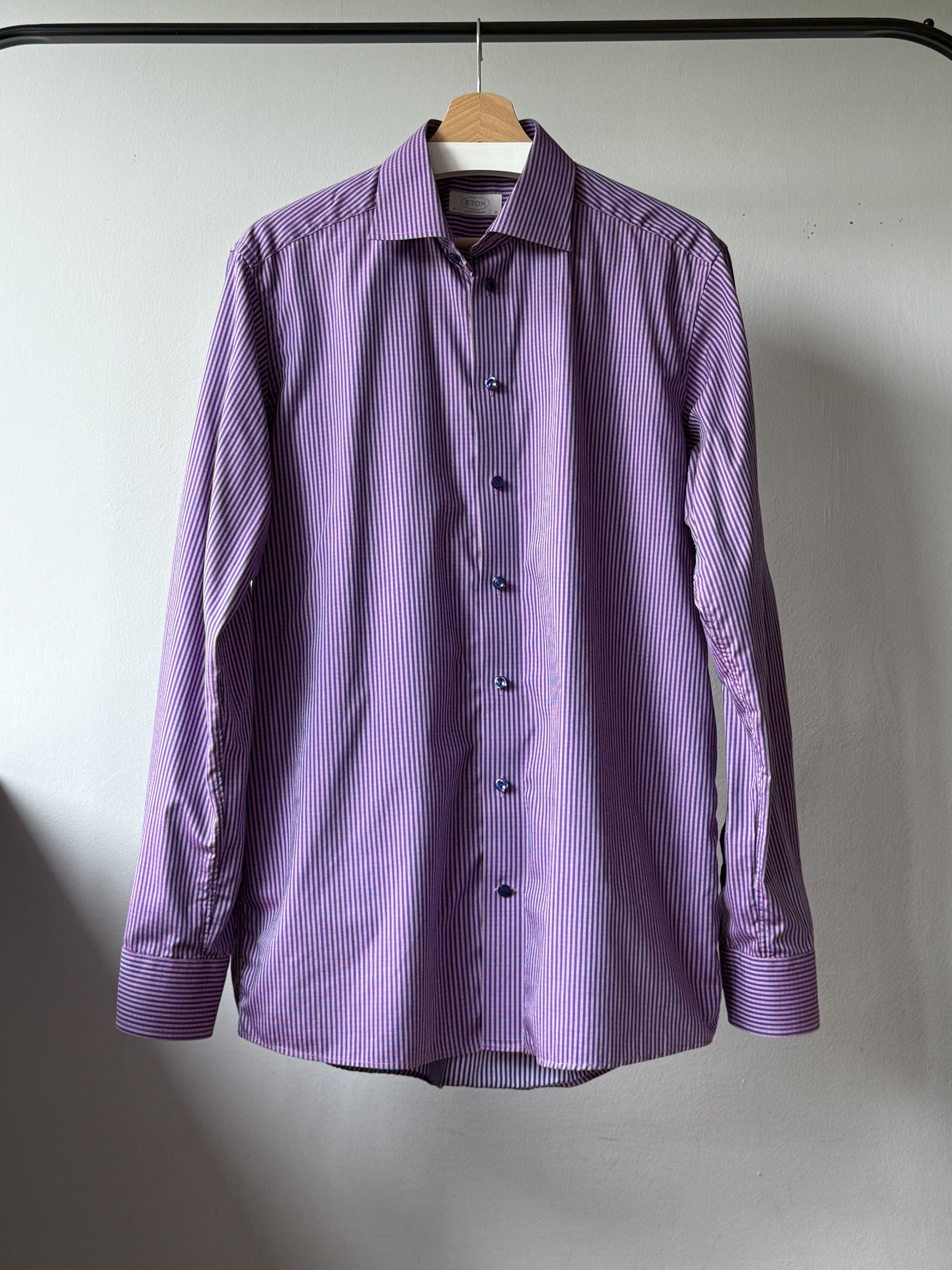 Eton Eton Contemporary Fit Purple Checked Cotton L/S Dress Shirt Size US L / EU 52-54 / 3 - 1 Thumbnail