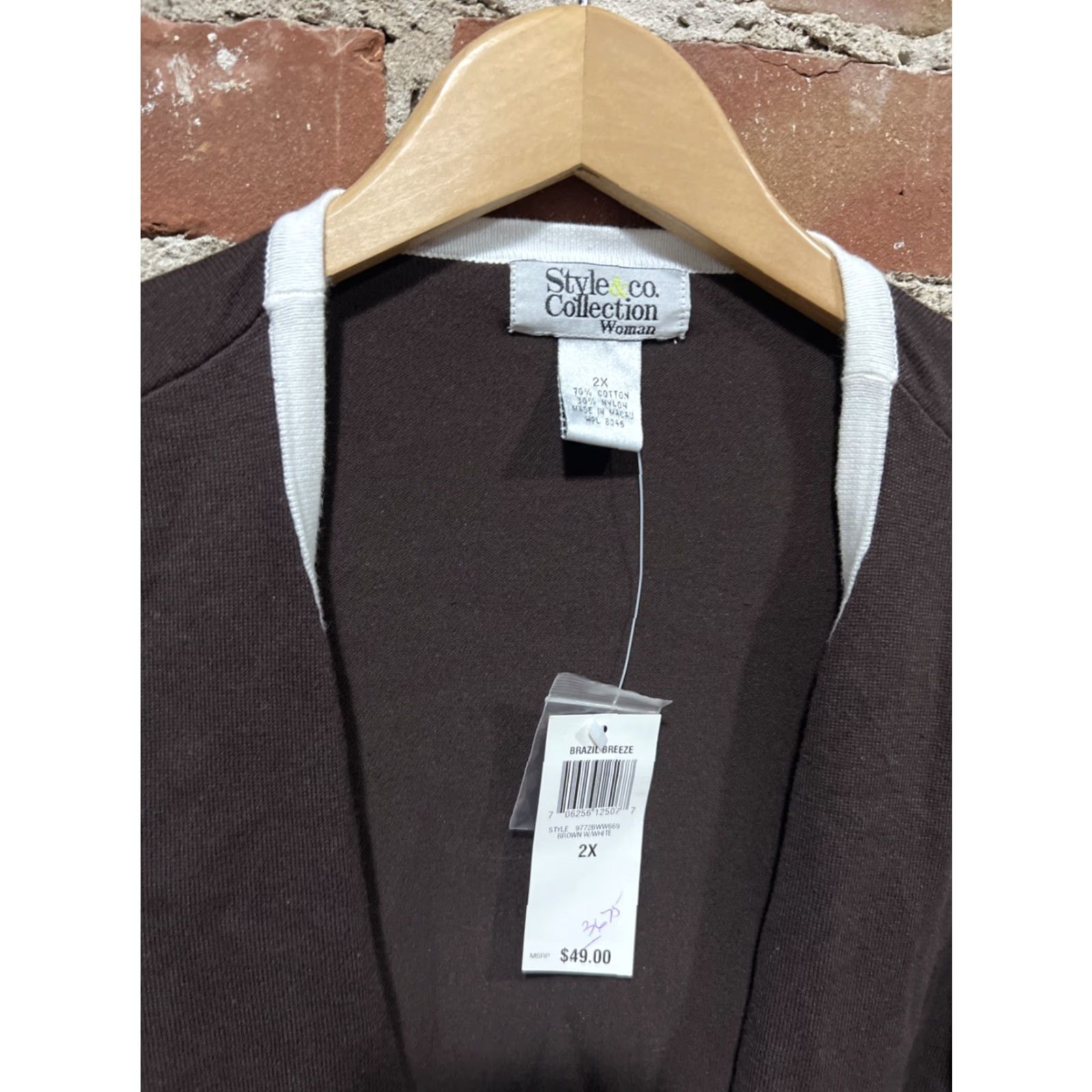 Style & Co Style & Co Cardigan Womens 2X Plus Size NWT Brown Open Sweater Size XXL / US 16-18 / IT 52-54 - 2 Thumbnail