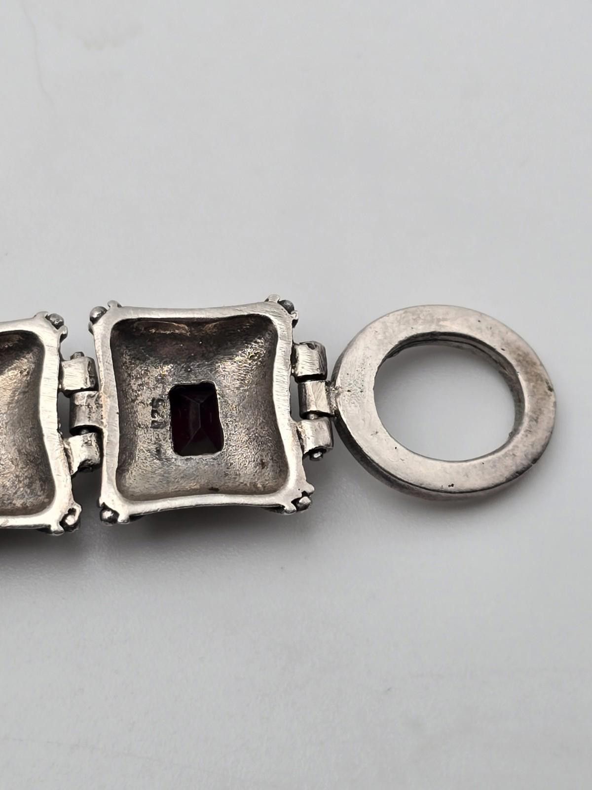 Chalk Line Vintage 925 Sterling Silver Garnet Link Bracelet 7.5" Heavy Size ONE SIZE - 3 Thumbnail