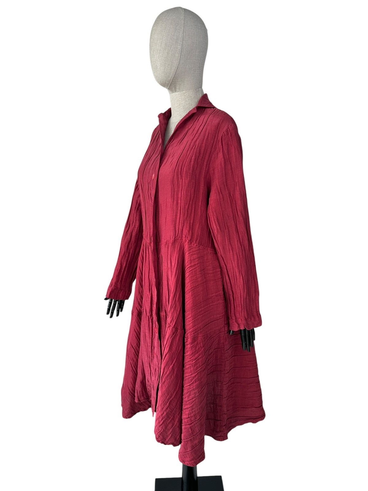Other GRIZAS Cherry Red Crinkled Silk Linen Flared Shirt Dress Size L / US 10 / IT 46 - 3 Thumbnail