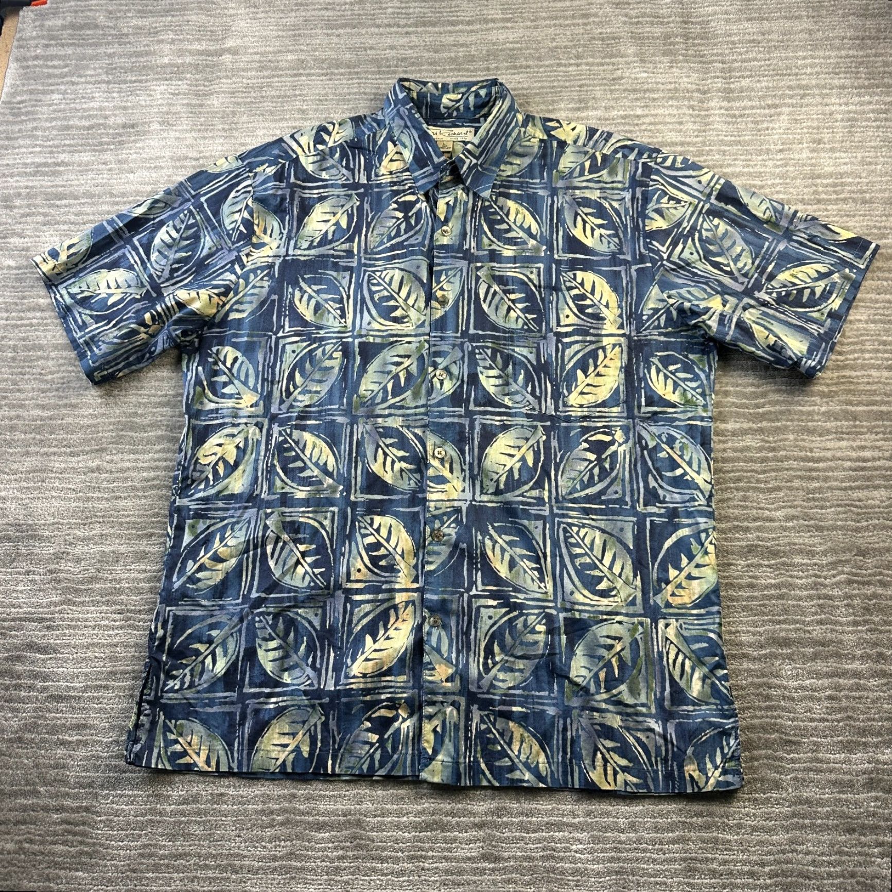 Tori Richard Tori Richard Shirt Mens L Blue Geometric Palms Button Up Hawaiian Multicolor Cotton Lawn Size US L / EU 52-54 / 3 - 2 Thumbnail