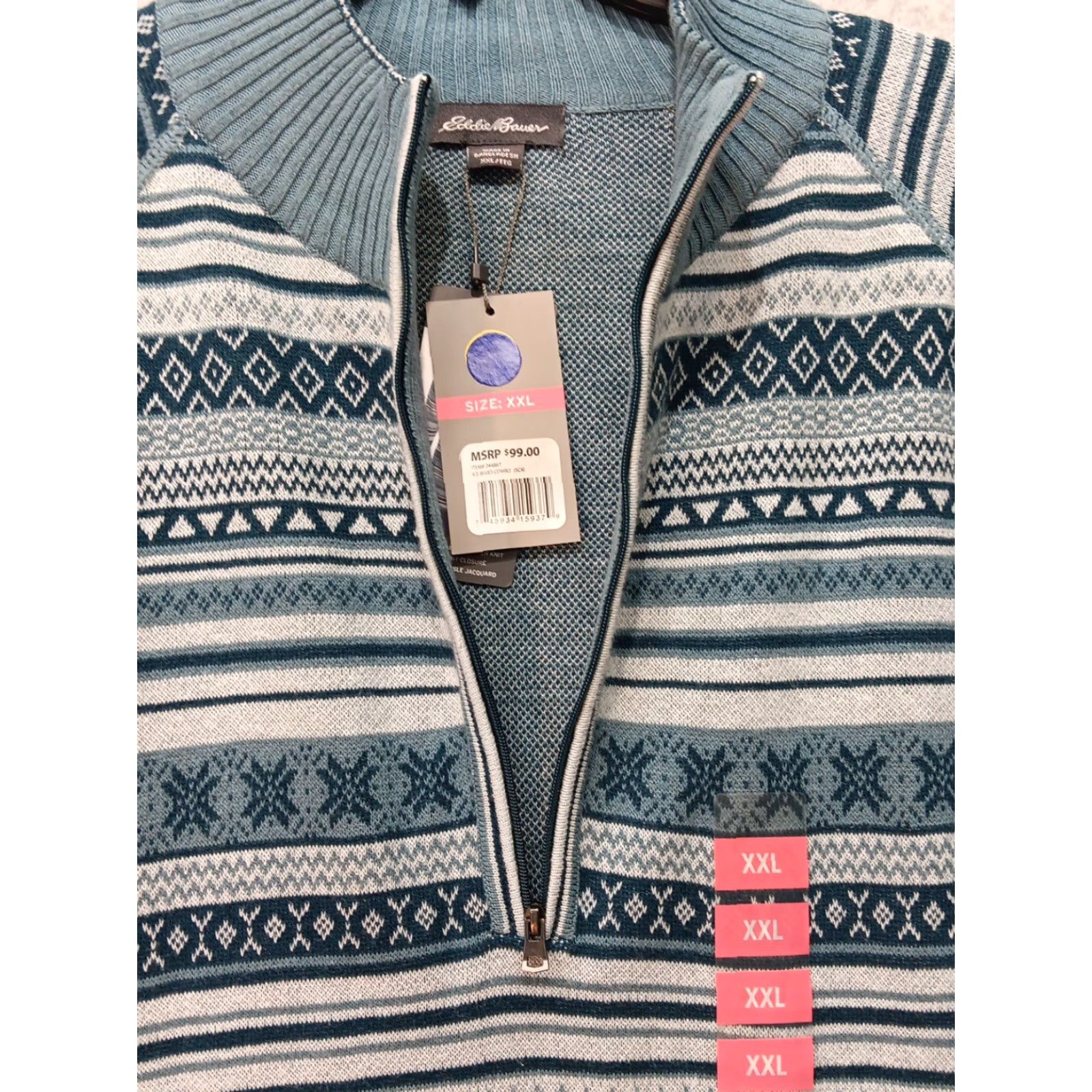 Eddie Bauer NWT Eddie Bauer Sweater Women's 2XL Blue Fair Isle Jacquard 1/2 Zip Breathable Pullover Knit Casual Outdoor Geometric Size XXL / US 16-18 / IT 52-54 - 5 Thumbnail