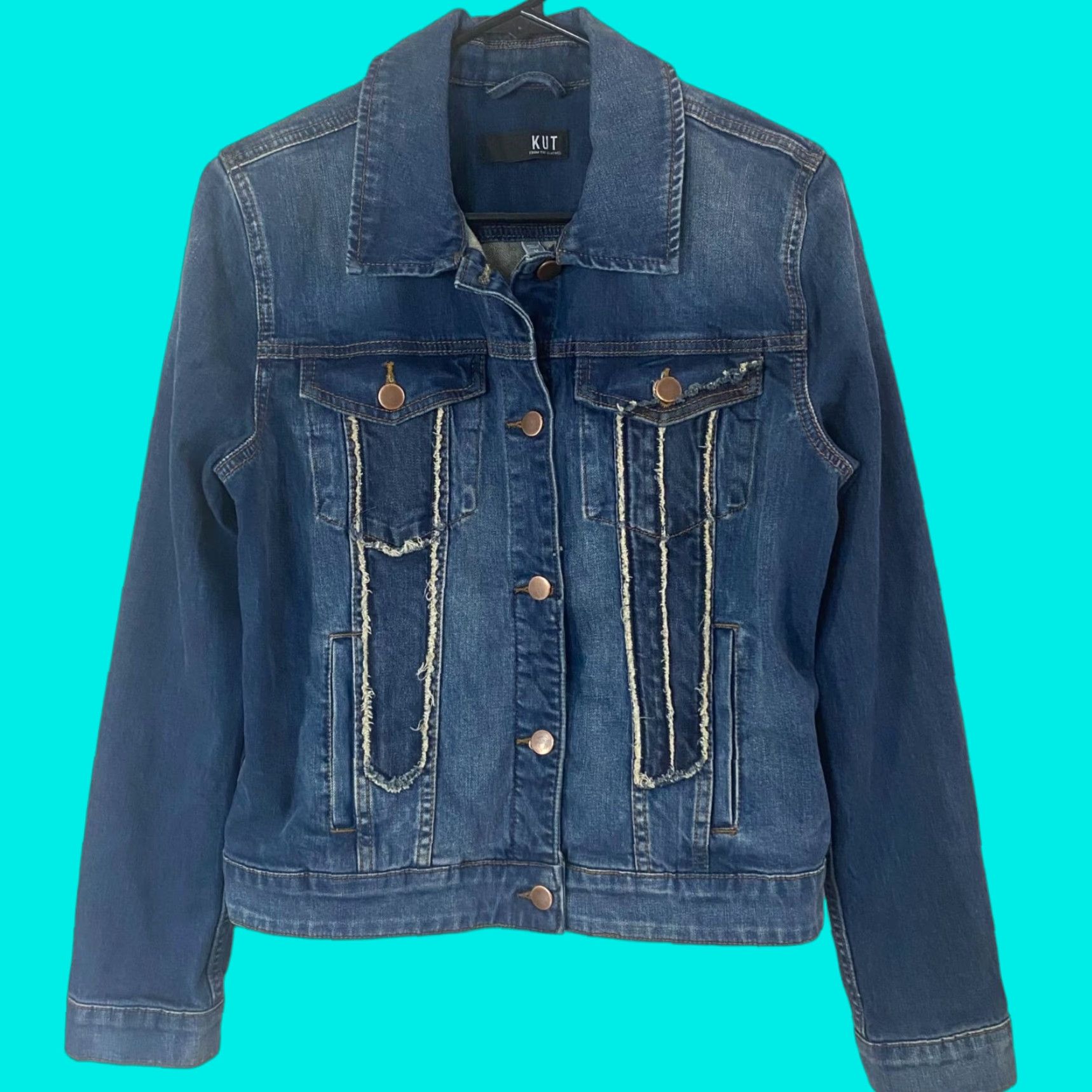 Vintage KUT from the Kloth Ashley Jean Jacket Women's Medium Blue Denim Long Sleeve Collared Button Pockets Size 32" / US 10 / IT 46 - 1 Thumbnail