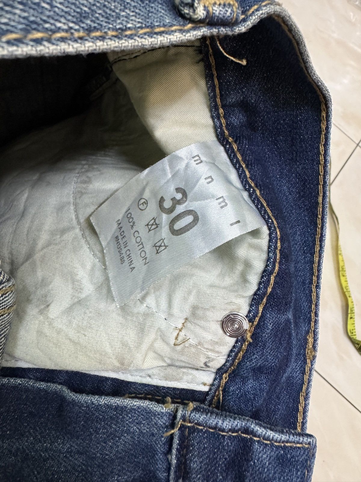 MNML Y2K MNML Blue Yarn Heavy Distressed Denim Jeans Size US 31 - 18 Thumbnail