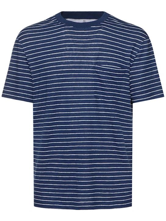 Brunello Cucinelli o1lsvrm0425 Striped Linen T-Shirt in Blue Size US S / EU 44-46 / 1 - 1 Thumbnail