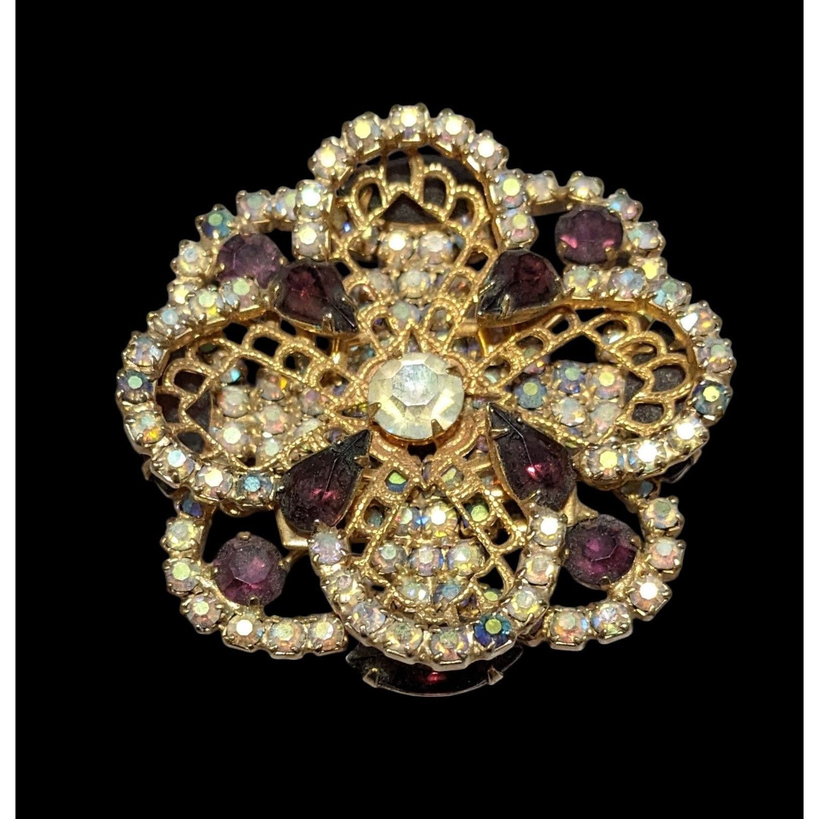 Other Vintage Floral Glam Multilayer Gold And Purple Rhinestone Br Size ONE SIZE - 2 Thumbnail