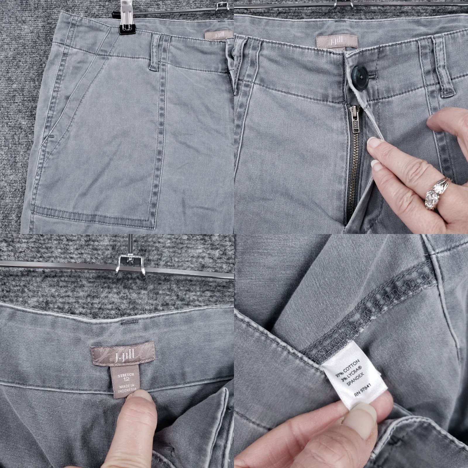 J. Jill J. Jill Pants Women 12 Gray Cropped Stretch Mid Rise Utility Straight Zip Fly Size 34" / US 12 / IT 48 - 8 Thumbnail