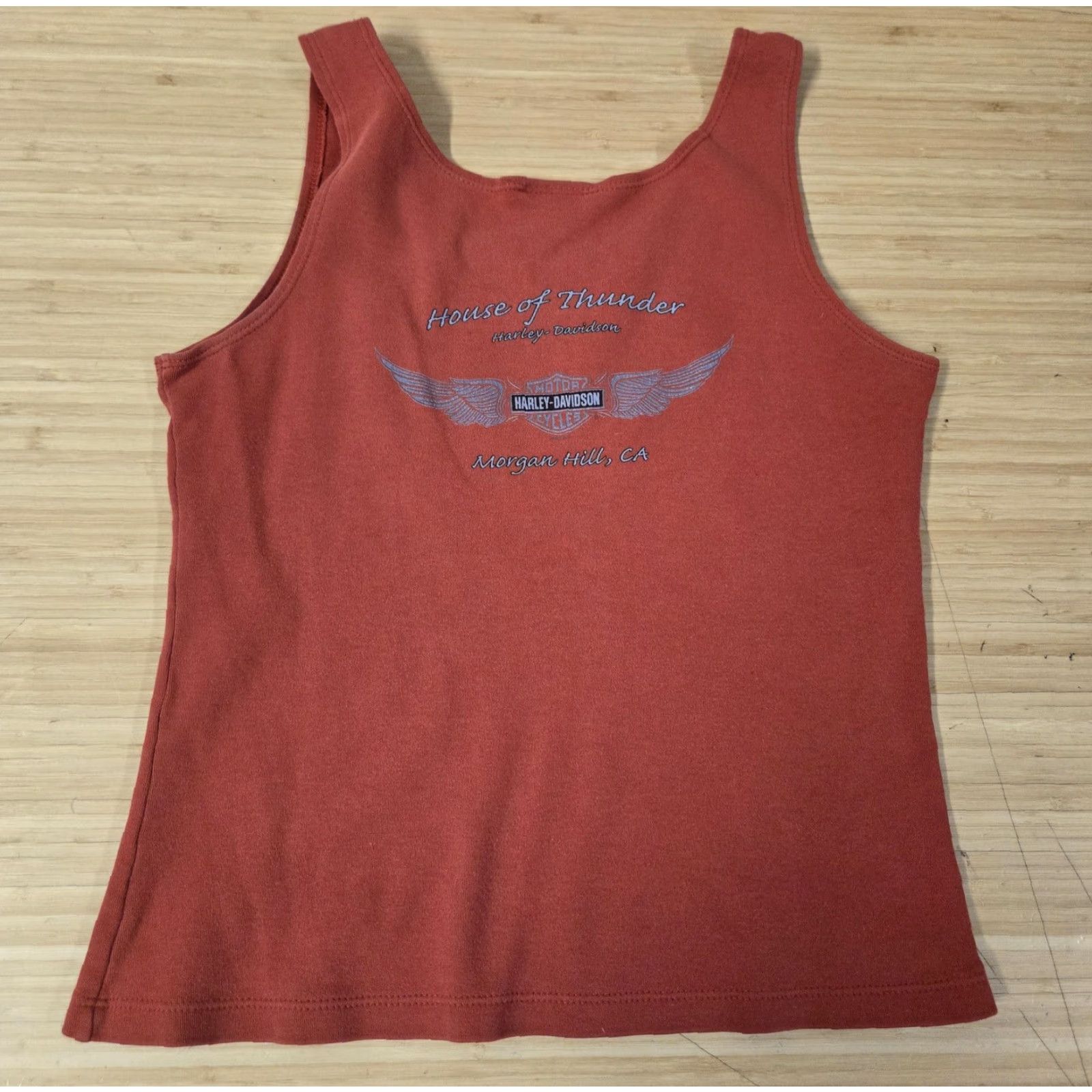Harley Davidson VINTAGE Harley-Davidson Tank Top Womens Medium Red House of Thunder Morgan Hill CA 2007 Size M / US 6-8 / IT 42-44 - 4 Thumbnail