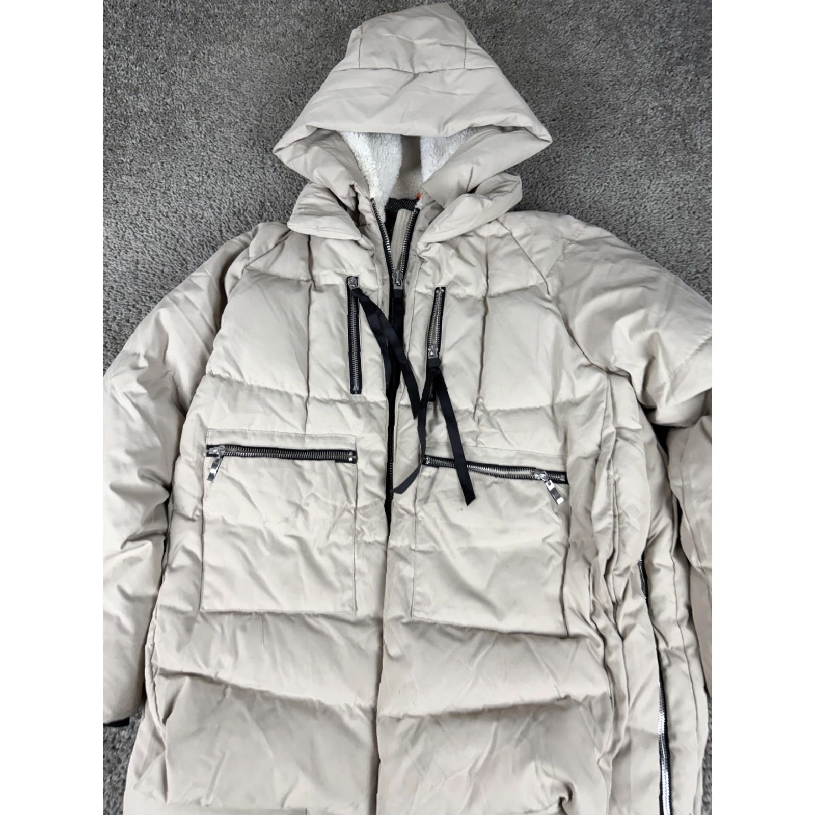 Vintage Orolay Down Parka Coat Womens Large Beige Hooded Puffer Full Zip Pockets YRF092D Size L / US 10 / IT 46 - 3 Thumbnail