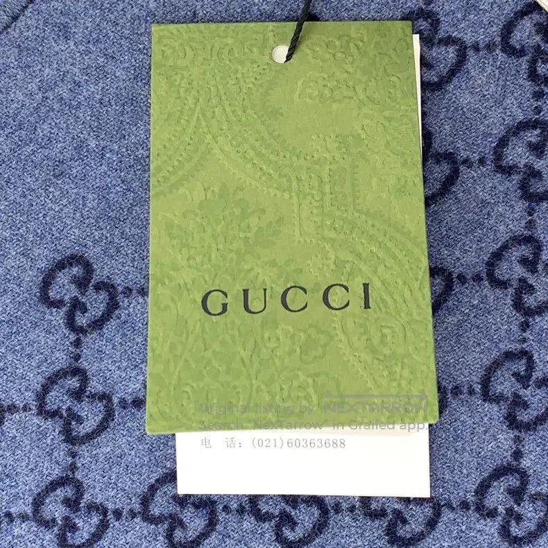 Gucci Gucci Dark blue logo jacquard full print wool scarf Size ONE SIZE - 8 Thumbnail