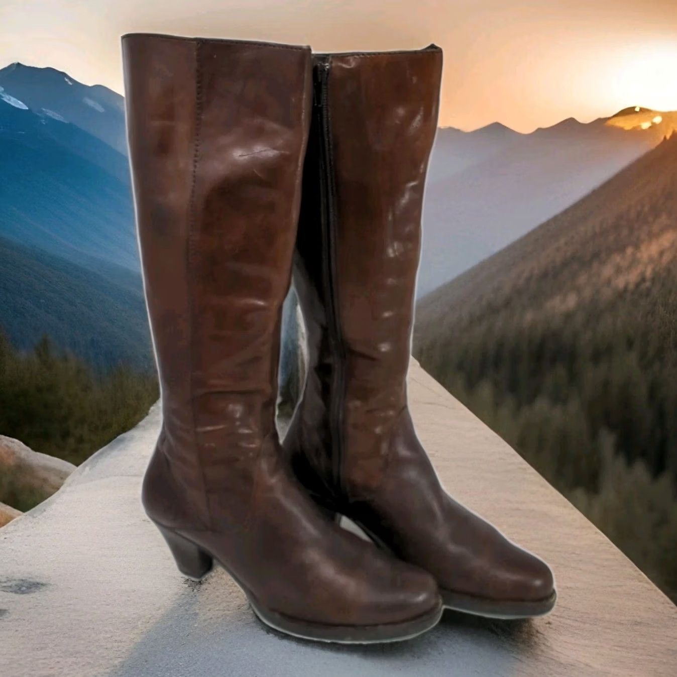 Born Børn Women 7.5 Brown Leather Knee High Riding Boots Side Zip Size US 8 / IT 38 - 2 Thumbnail