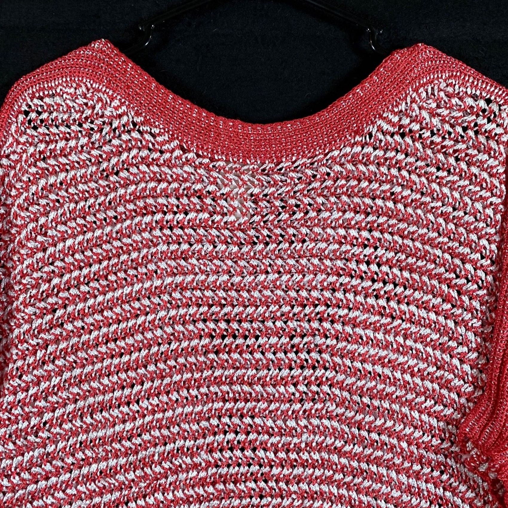 Vintage Chicos Womens Sweater Red White Pullover Open-Knit Short Sleeve Round Neck 2 (L) Size L / US 10 / IT 46 - 2 Thumbnail