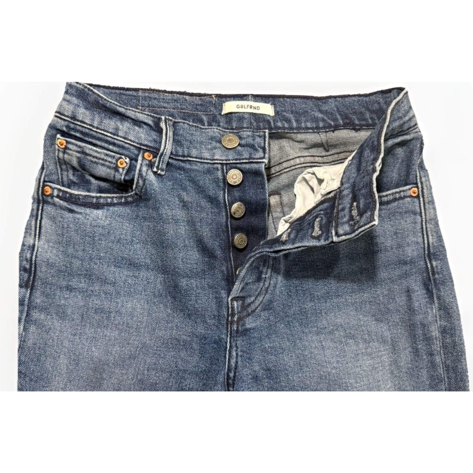GRLFRND Grlfrnd Karolina High Rise Slim Fit Button Fly Denim Jeans Adult Size 26 Blue Cropped Denim Retro Womens Size 26" / US 2 / IT 38 - 2 Thumbnail