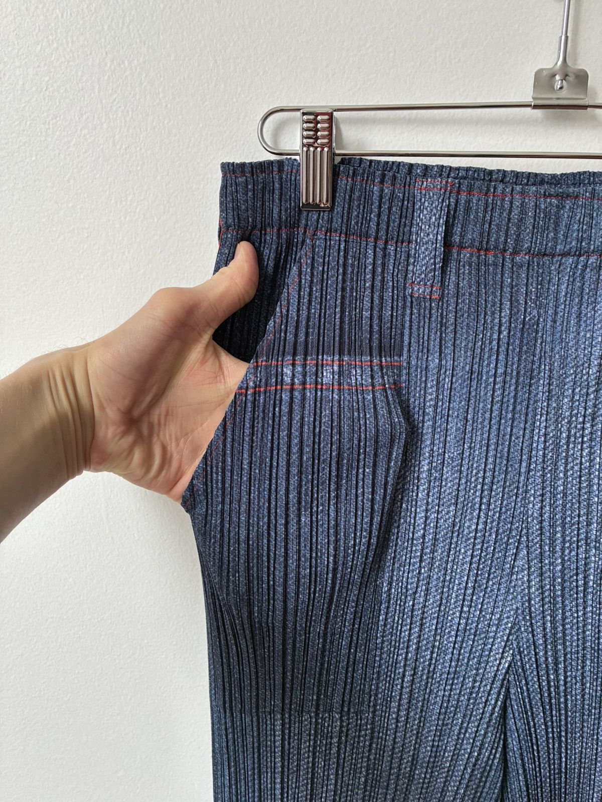Pleats Please Issey Miyake PLEATS PLEASE Trompe L’Oeil Denim Printed Pants Size US 32 / EU 48 - 4 Thumbnail
