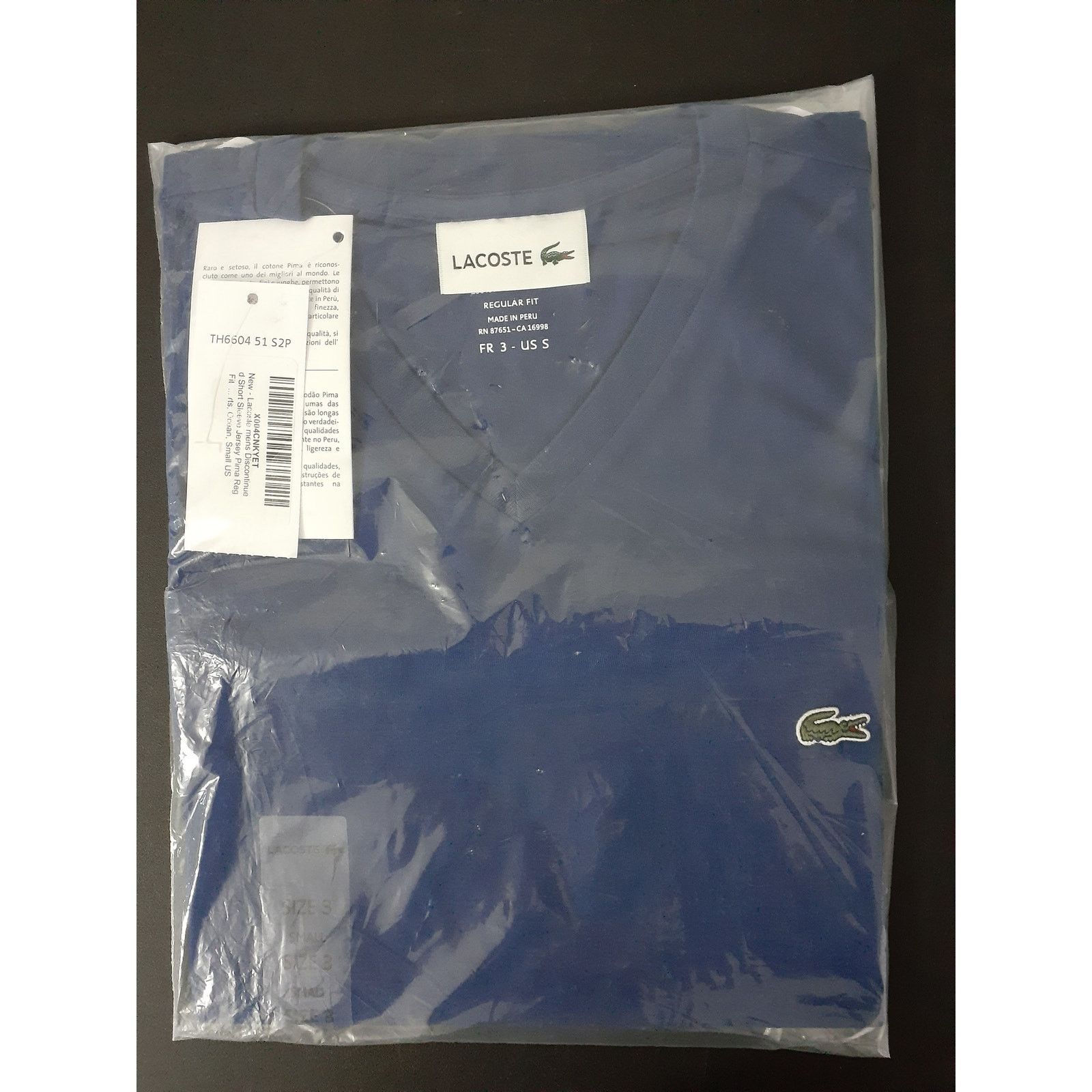 Lacoste Lacoste Discontinued Jersey Pima Reg Fit V Neck T-Shirt S Size US S / EU 44-46 / 1 - 2 Thumbnail