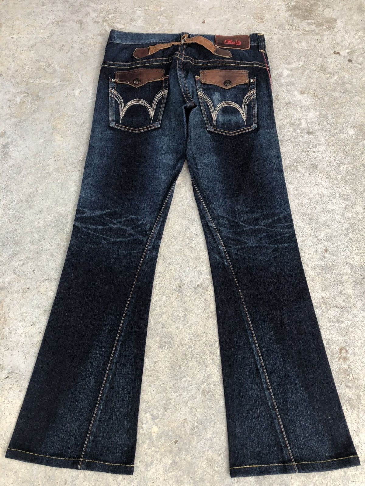 If Six Was Nine Edwin Flared Jeans Bootcut Distressed Back Buckle Size US 33 - 2 Thumbnail