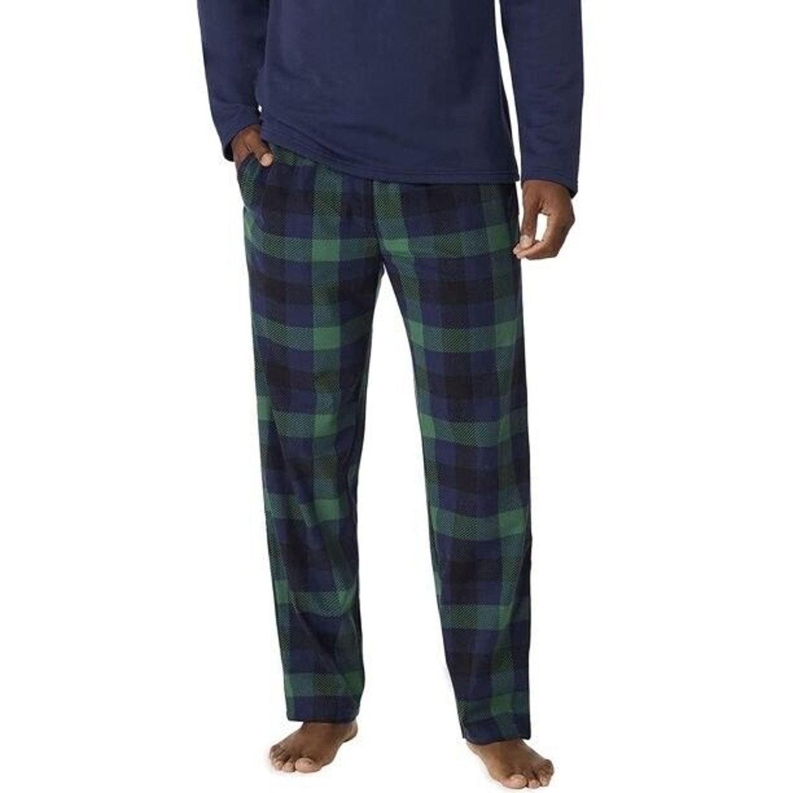 The Unbranded Brand Cuddl Duds Men's Navy/Green Checkered Pajamas Set Size M Size ONE SIZE - 3 Thumbnail