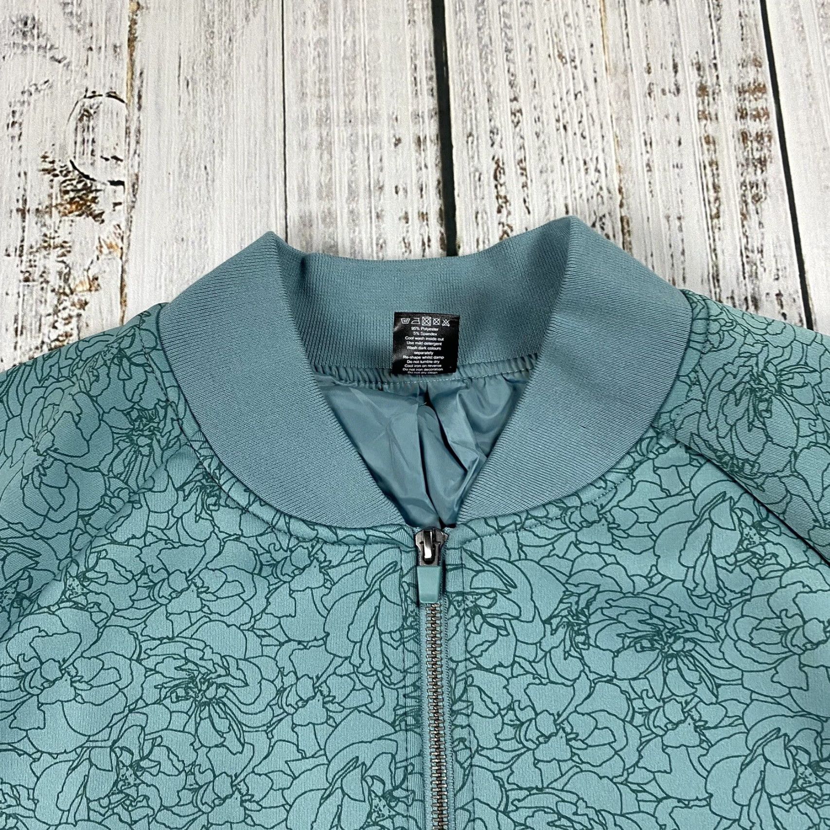 Vintage BALANCE ATHLETICA Bomber Jacket Shirt Women L Floral Teal Zip Front Workwear Size L / US 10 / IT 46 - 3 Thumbnail