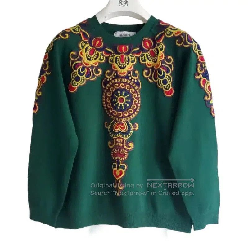 Valentino Valentino Green Embroidered Long Sleeve Sweatshirt . Size L / US 10 / IT 46 - 1 Thumbnail