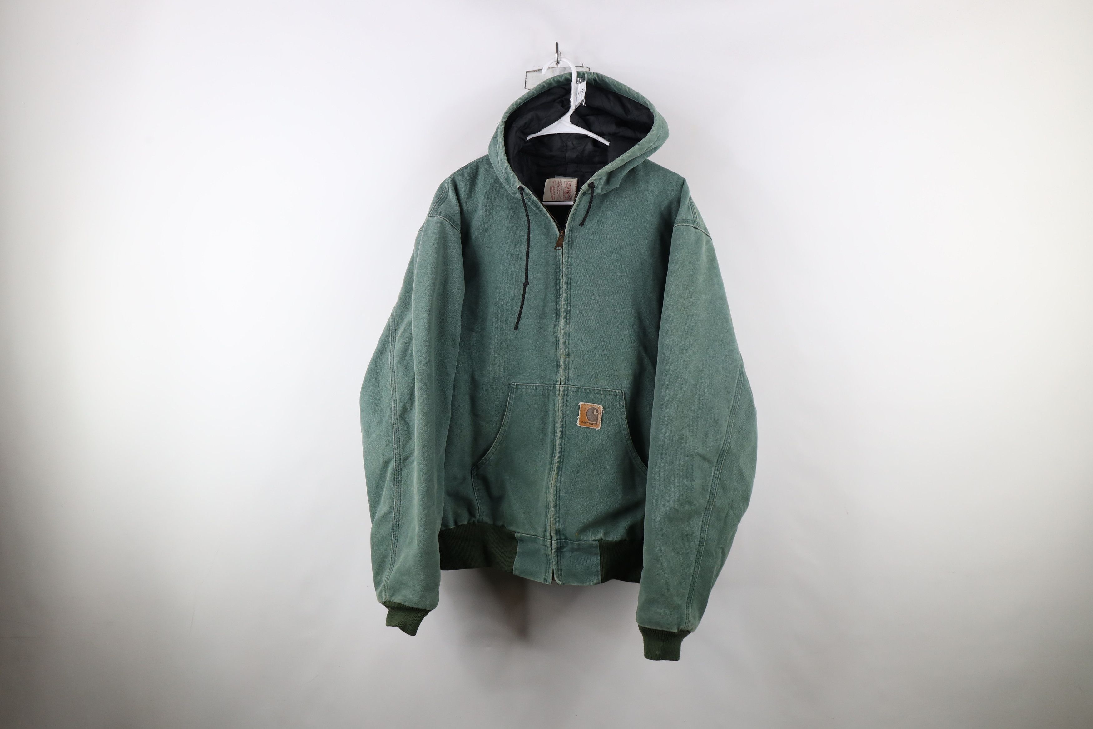 Vintage 90s Carhartt Canvas Hooded Jacket Green JQ394 USA