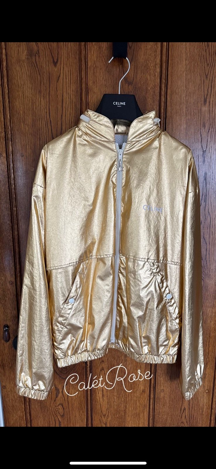 Image of Ss21 Celine Tdk Gold Hoodie Jacket Hedi Slimane Teddy Coat, Men's (Size Small)