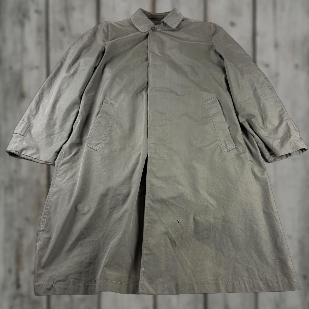 VINTAGE Timme & Son Raincoat Men Large Olive Alpaca Lined Single Breasted 60s