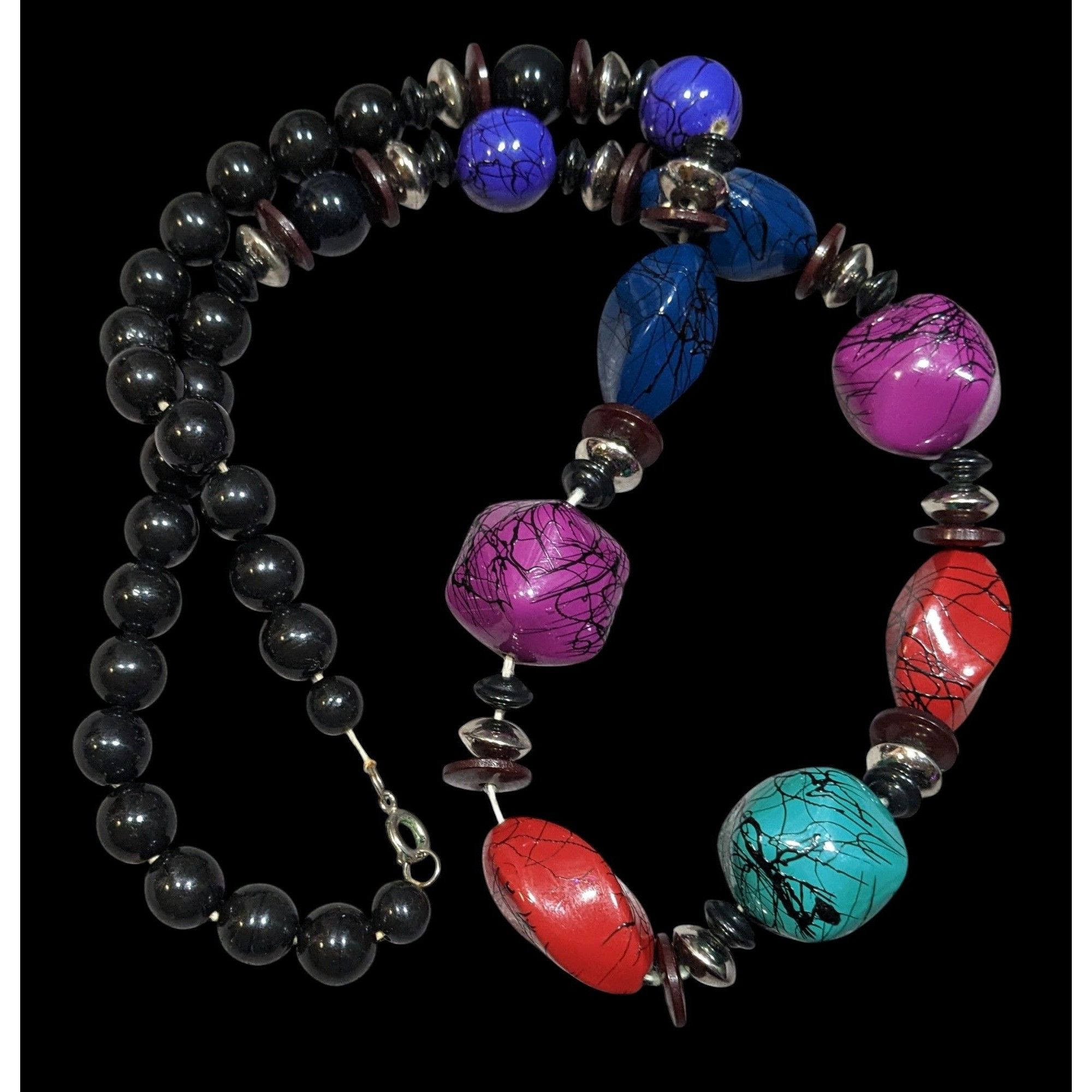Other Vintage 90s Rainbow And Black Paint Splatter Beaded Necklace Size ONE SIZE - 1 Thumbnail