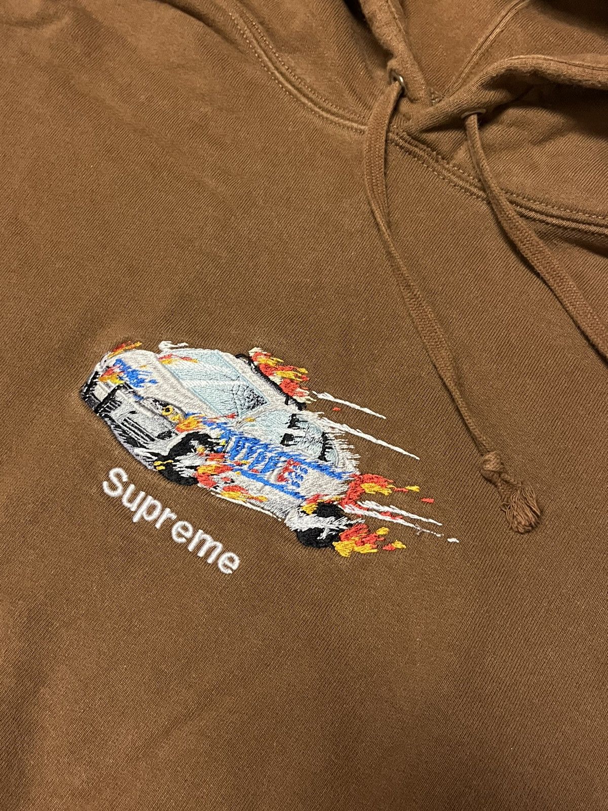 Streetwear Supreme Supreme burn burning cop car nyc ny nypd brown large hoodie Grailed