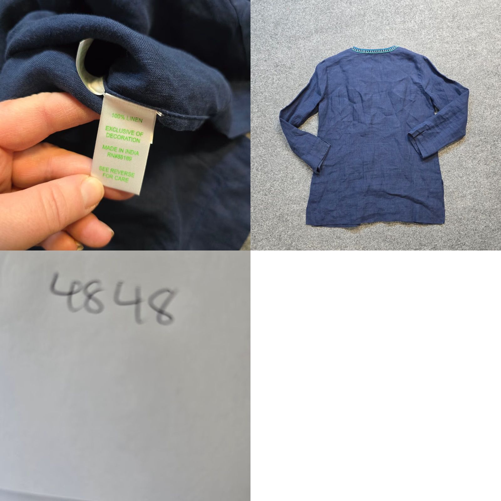 Lilly Pulitzer Lilly Pulitzer Top Womens XXS Blue Linen Beaded Shirt Preppy Beachy V-Neck Pullover Casual Long Sleeve Size XXS / US 00 / IT 34 - 8 Thumbnail