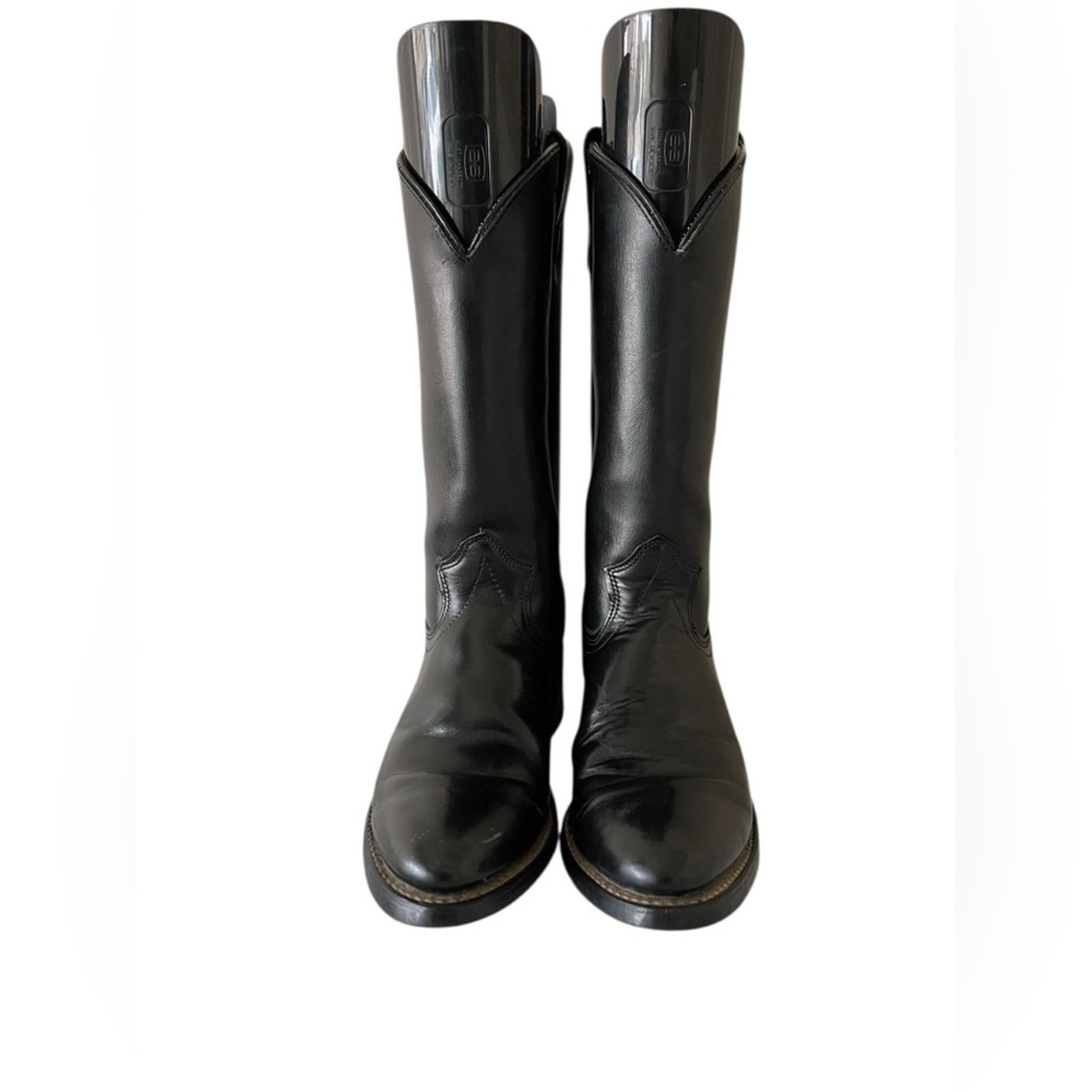 Justin Boots vintage Justin men's black leather roper boots, size 8 D Size US 8 / EU 41 - 2 Thumbnail