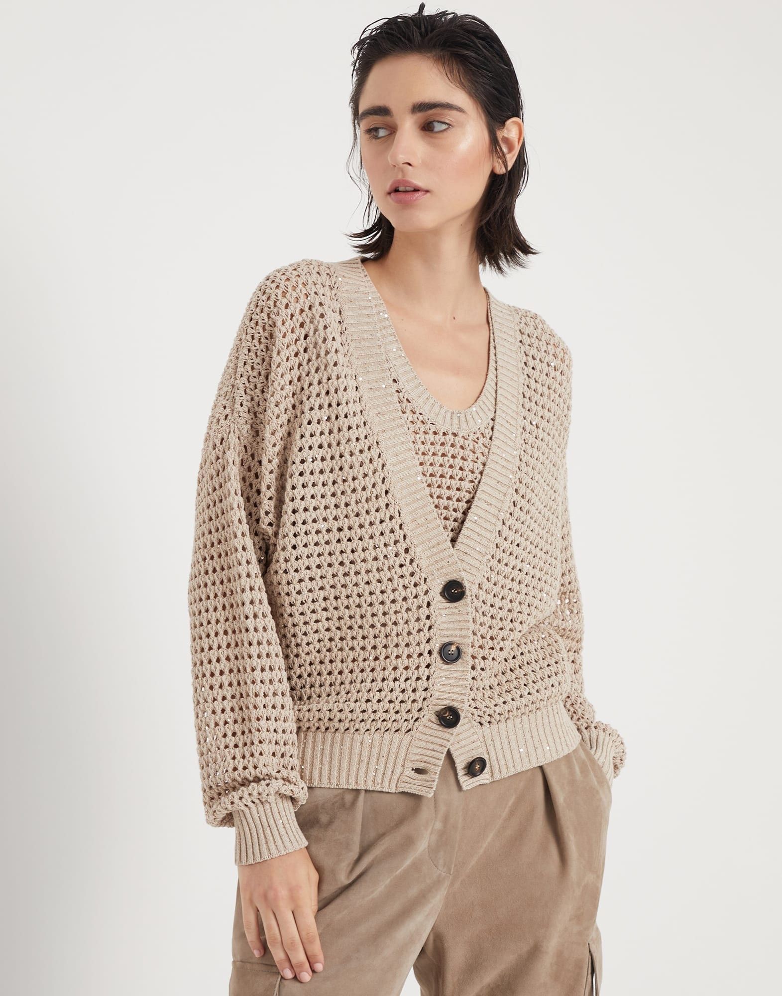 Brunello Cucinelli o1w1db10825 Cardigan in Light/Pastel Brown Size M / US 6-8 / IT 42-44 - 1 Thumbnail