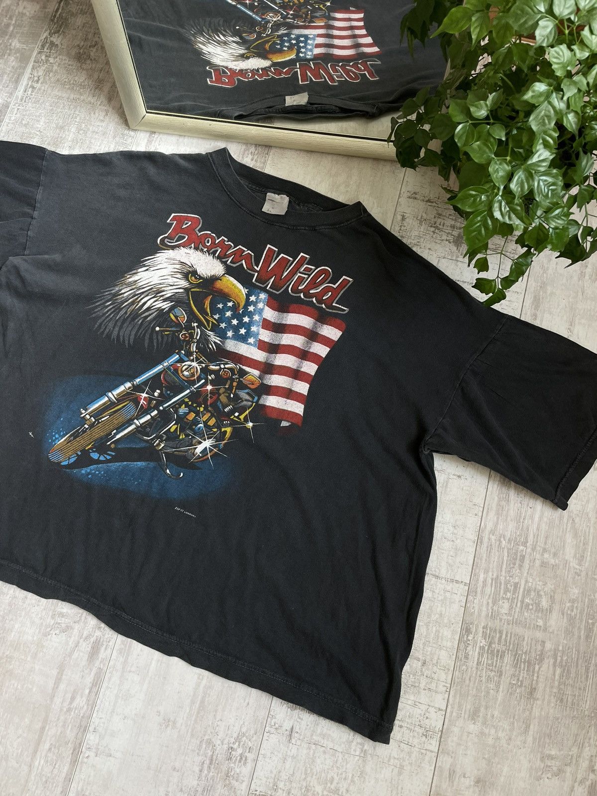 Harley Davidson × Vintage Vintage 1990 Born Wild Tee Eagle Motorcycle American Flag Size US XL / EU 56 / 4 - 3 Thumbnail