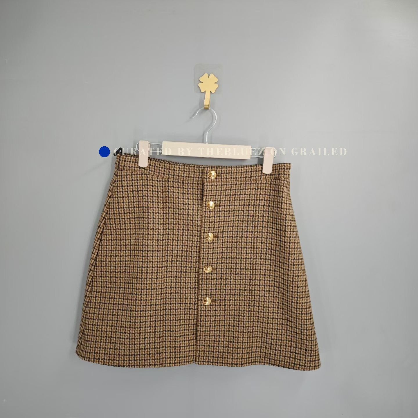 Celine Celine Brown Houndstooth Gold Buckle Skirt Size 38" / US 16 / IT 52 - 1 Thumbnail