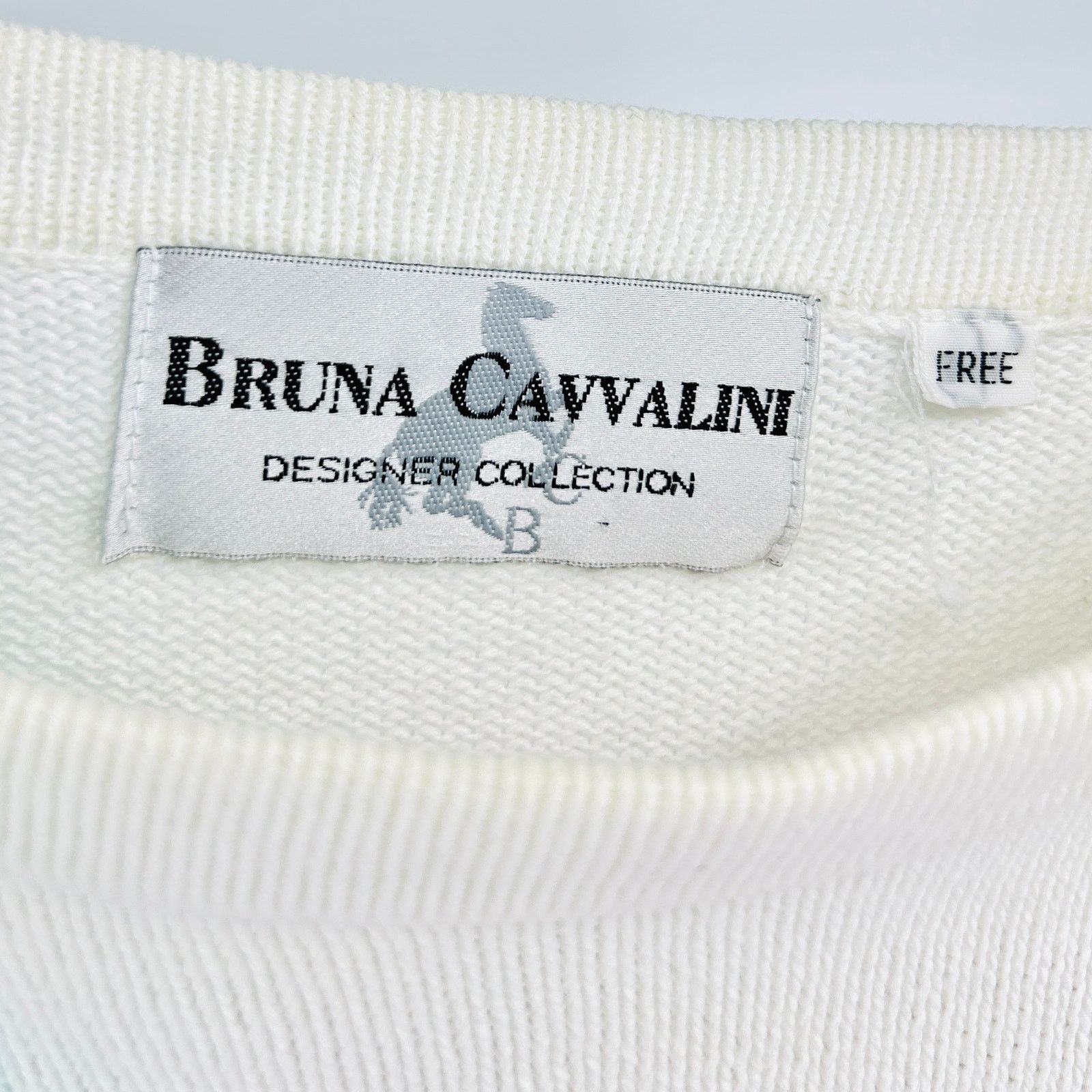 Vintage Vintage 90s Bruna Cavvalini White Geometric Sweater Size L / US 10 / IT 46 - 5 Thumbnail
