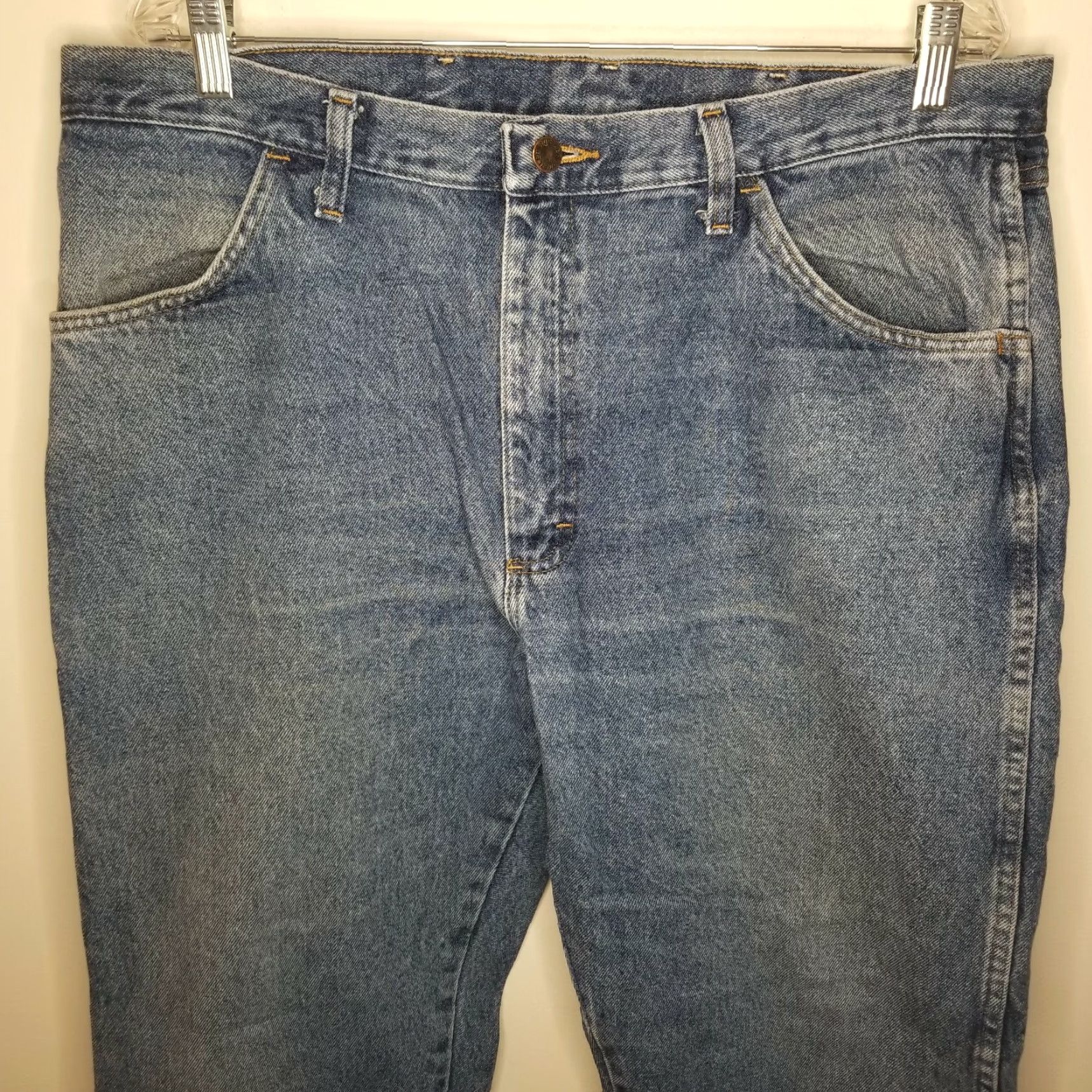 Vintage RUSTLER Jeans Straight Light Blue 38x30 Men Regular Inseam 30 Size 38 Blue - Mens Straight Jeans Size US 38 / EU 54 - 2 Thumbnail